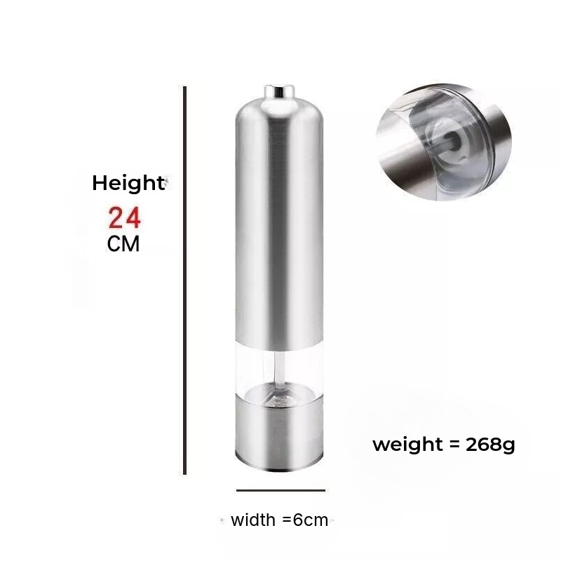 Kitchen Stainless Steel Electric Pepper Grinder Battery Powered Adjustable Salt & Mill